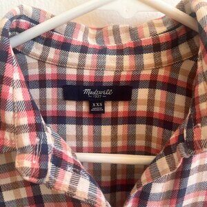 Madewell Women Coral Navy Tan Palma Plaid Cotton Button Flannel Shirt